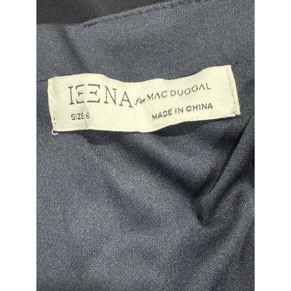 IEENA for MAC DUGGAL Women Long Sleeve Faux Wrap Jersey Gown Navy Embellished Dr - Picture 4 of 6